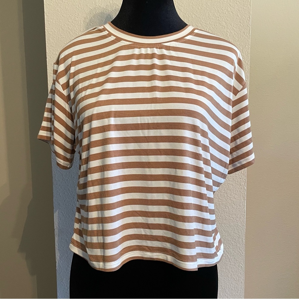 NWT LNA Brown and White Striped Short Sleeve Tee